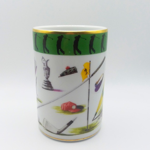 Vista Alegre  Pencil/Pen Holder/Cup Sport Golf Rim 4 3/8" Portugal Dad Gift Rare - Picture 3 of 8